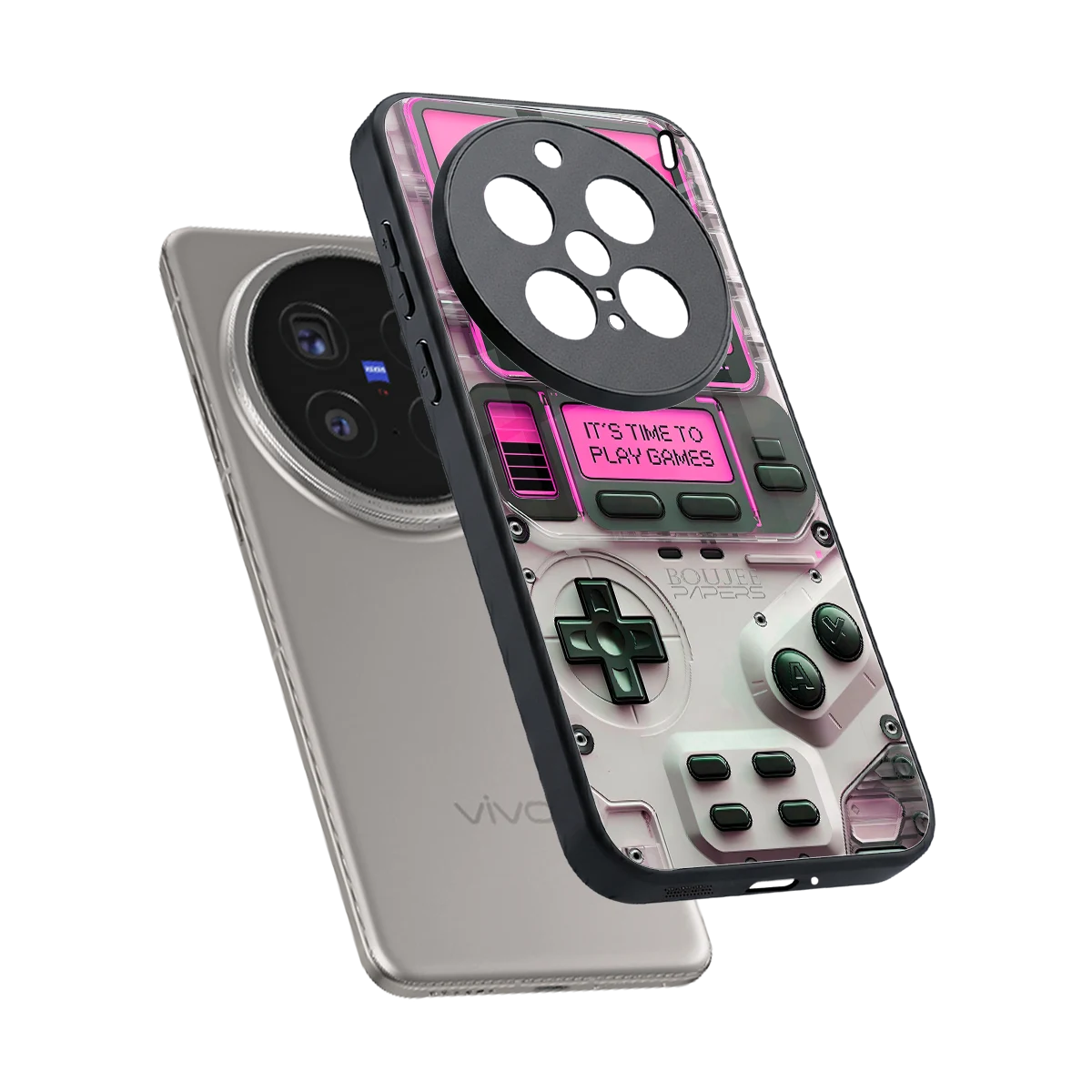 Gameboy Pink sleek vivo x200 pro cover with tempered glass back and TPU edges