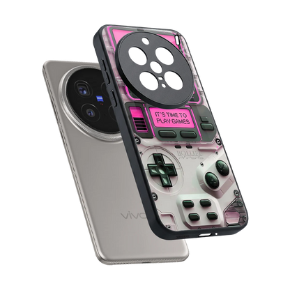 Gameboy Pink sleek vivo x200 pro cover with tempered glass back and TPU edges