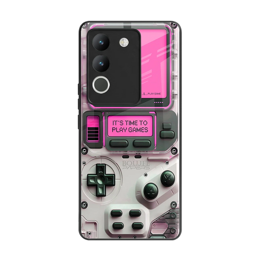 Gameboy Pink back phone cover | glass case for vivo y200 5g