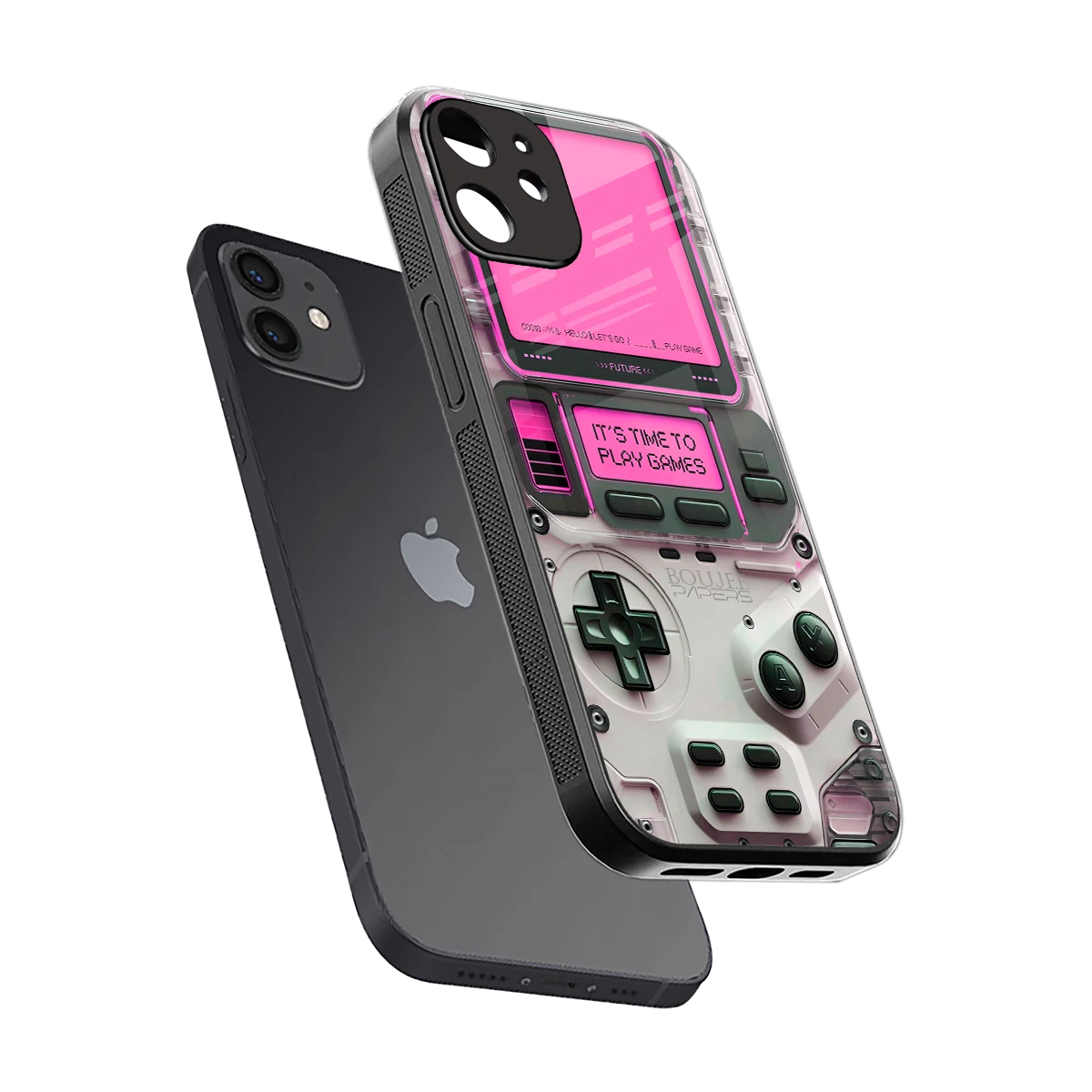 Gameboy Pink sleek iphone 12 cover with tempered glass back and TPU edges
