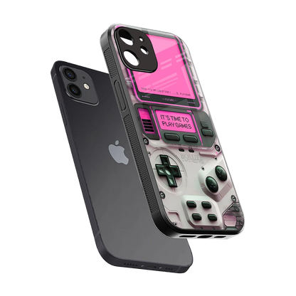 Gameboy Pink sleek iphone 12 cover with tempered glass back and TPU edges