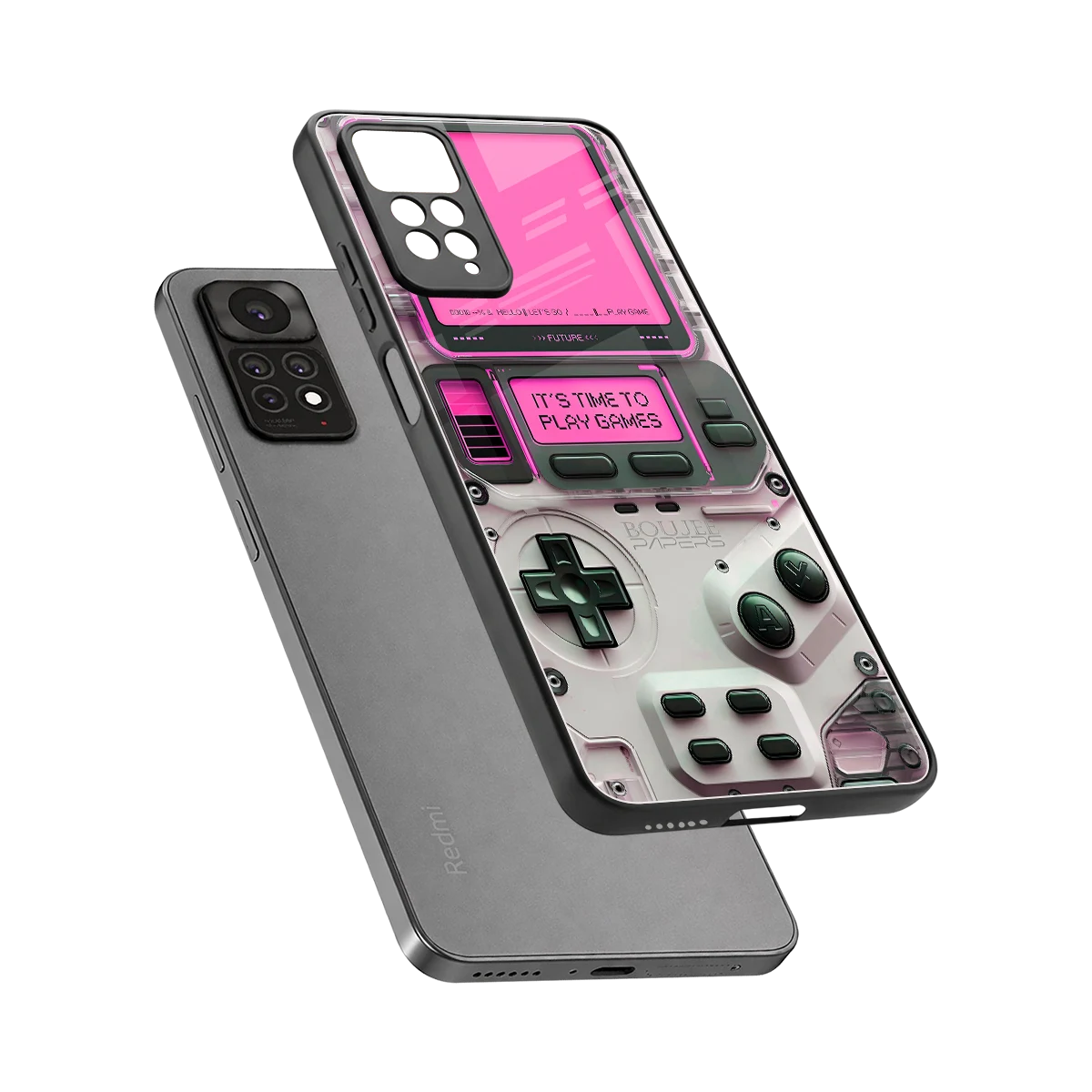 Gameboy Pink sleek redmi note 11 pro cover with tempered glass back and TPU edges