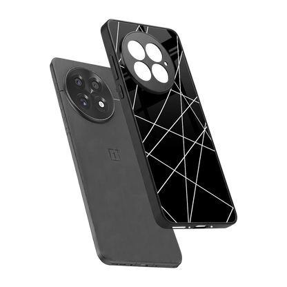 Geomatric Black sleek oneplus 13 cover with tempered glass back and TPU edges