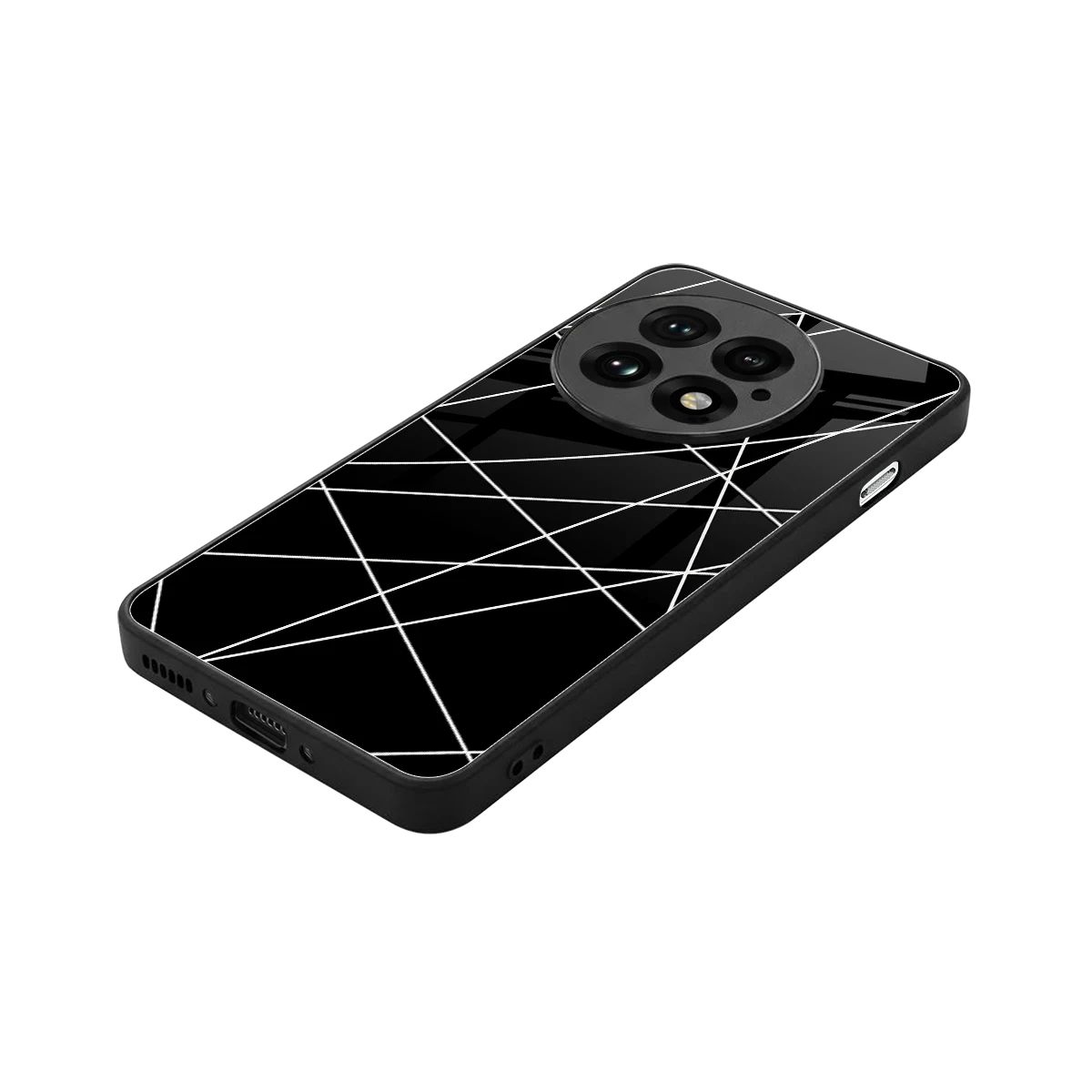 Geomatric Black stylish phone case for oneplus 13 | glossy glass and slim fit