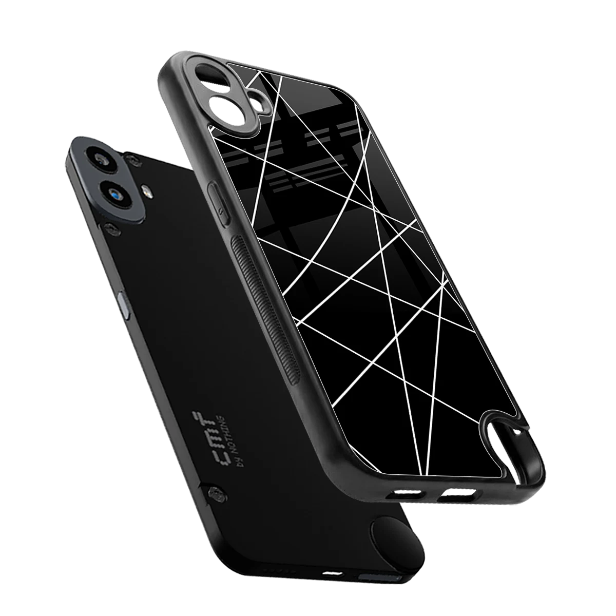 Geomatric Black sleek cmf nothing phone 1 cover with tempered glass back and TPU edges