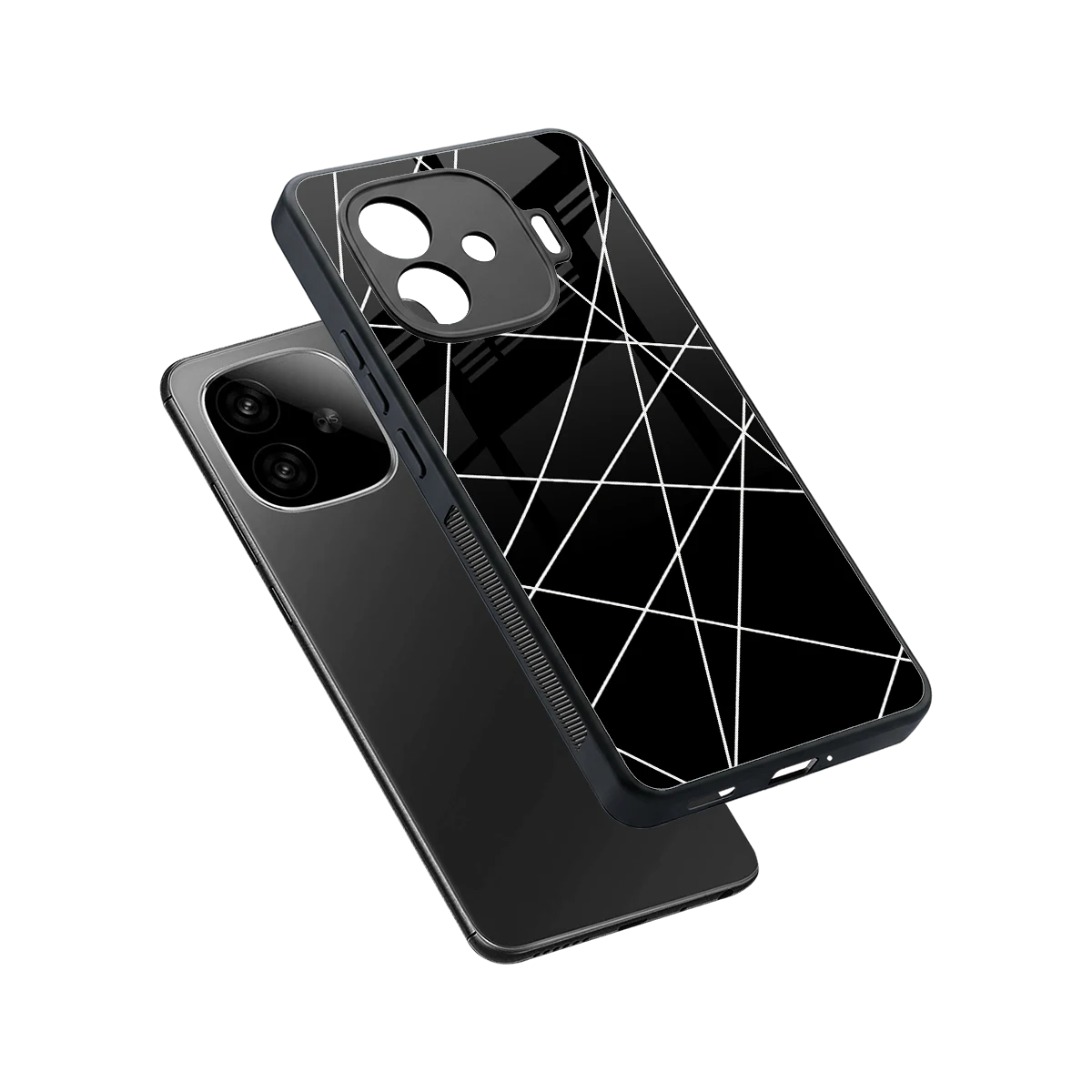Geomatric Black sleek iqoo neo 10r 5g cover with tempered glass back and TPU edges