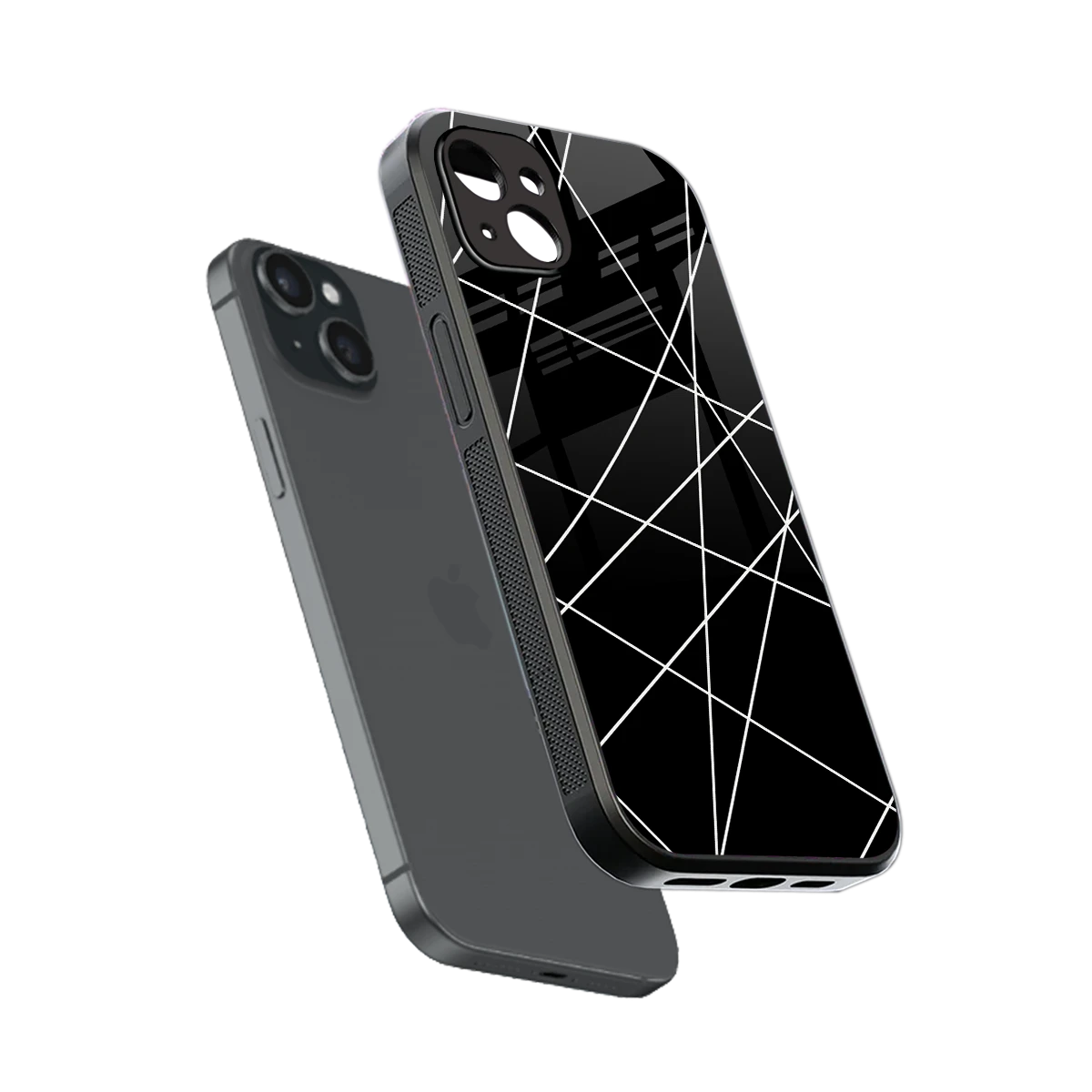 Geomatric Black sleek iphone 14 plus cover with tempered glass back and TPU edges