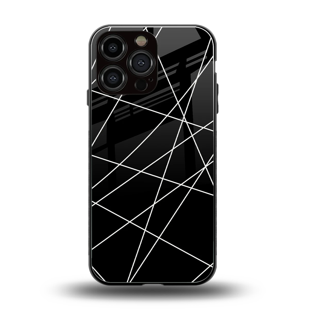 Geomatric Black back phone cover | glass case for iphone 15 pro max