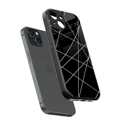 Geomatric Black sleek iphone 15 cover with tempered glass back and TPU edges