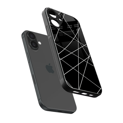 Geomatric Black sleek iphone 16 plus cover with tempered glass back and TPU edges