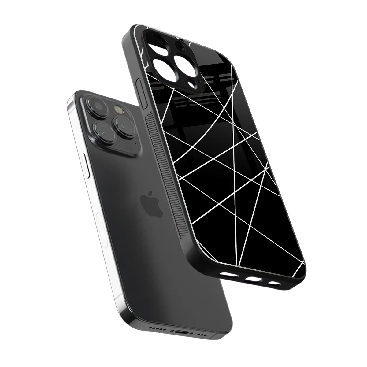 Geomatric Black sleek iphone 16 pro max cover with tempered glass back and TPU edges
