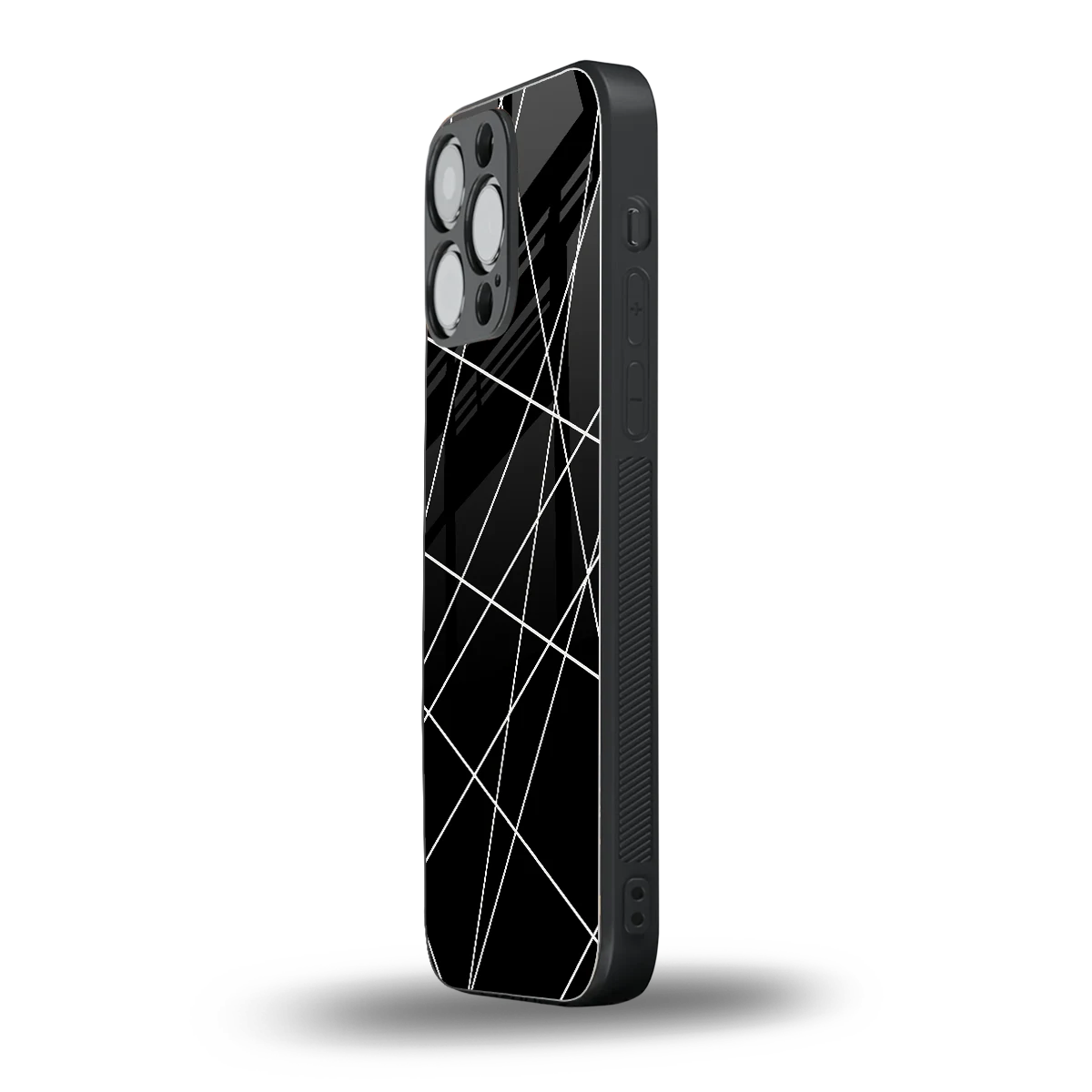 Geomatric Black iphone 16 pro max mobile cover | shockproof glass phone case