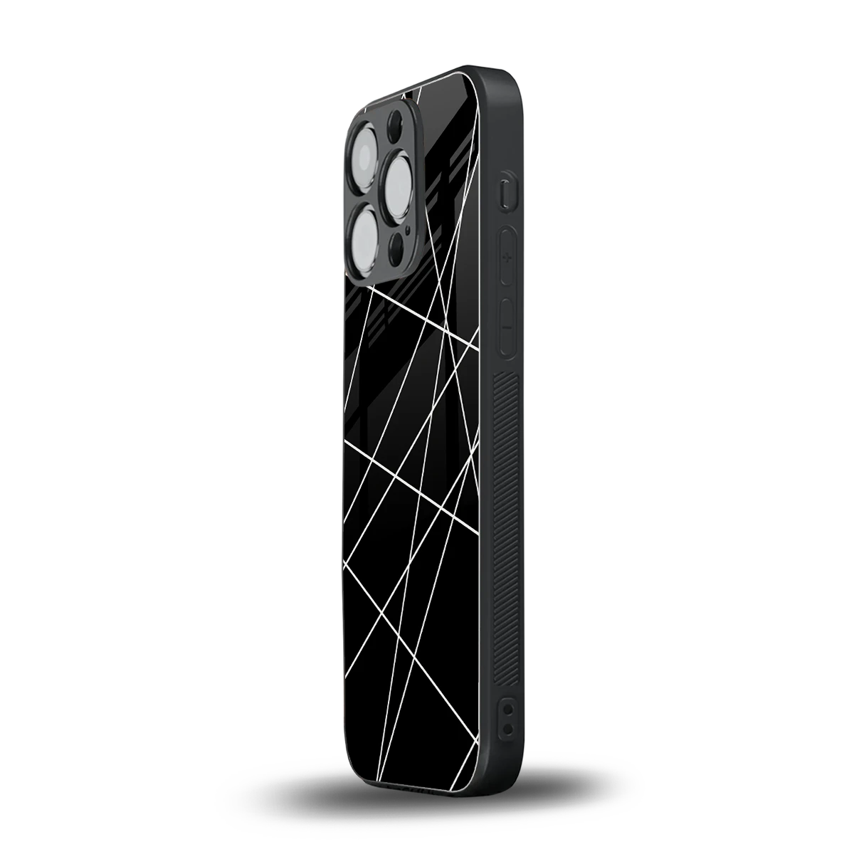 Geomatric Black iphone 16 pro mobile cover | shockproof glass phone case