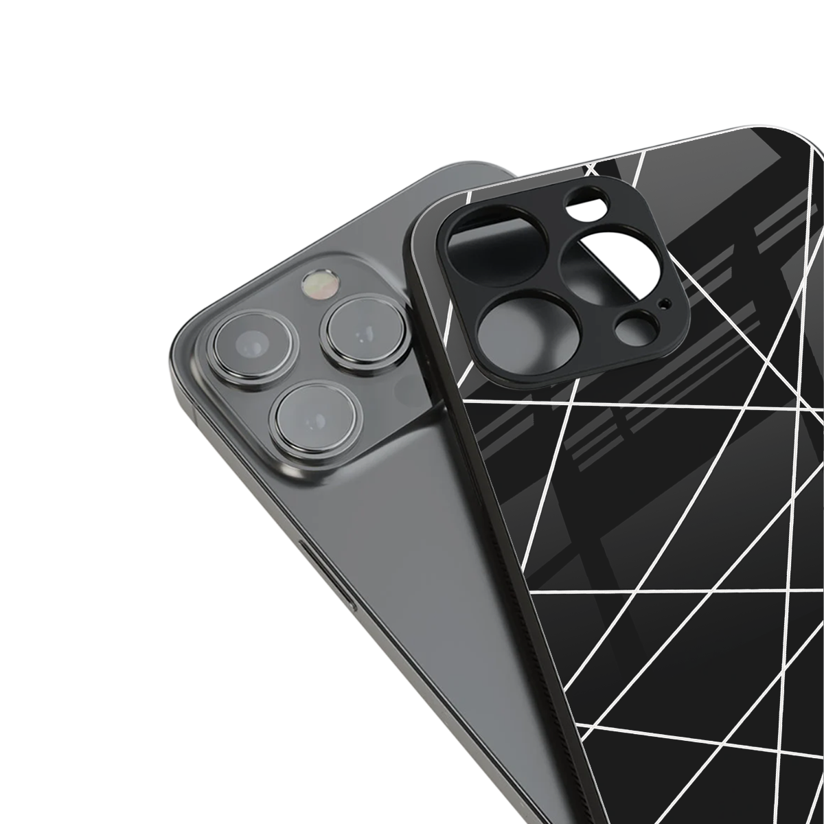 Geomatric Black Phone Case for Iphone 16 | Glass Case