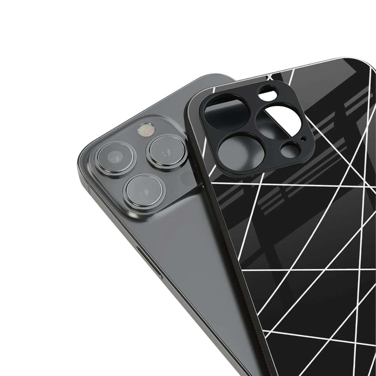 Geomatric Black stylish phone case for iPhone 16 | glossy glass and slim fit