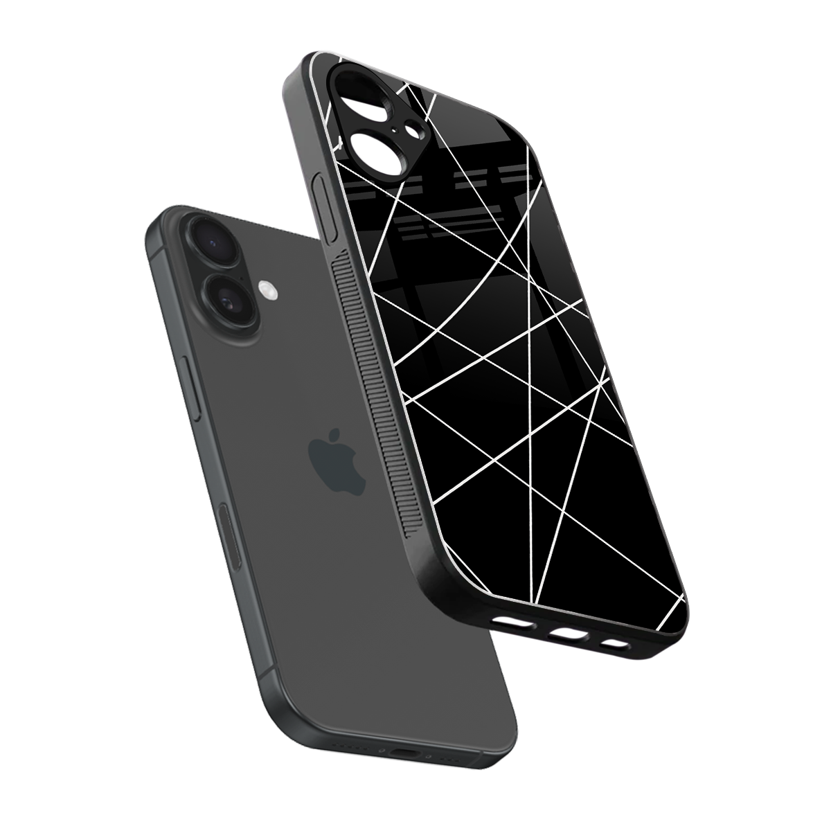 Geomatric Black Phone Case for Iphone 16 | Glass Case