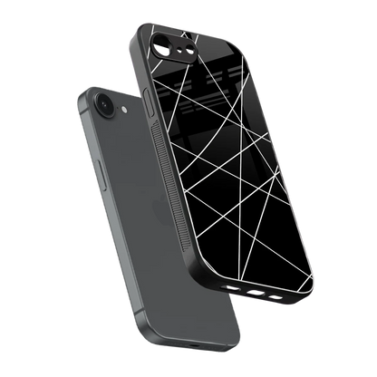 Geomatric Black sleek iphone 16e cover with tempered glass back and TPU edges
