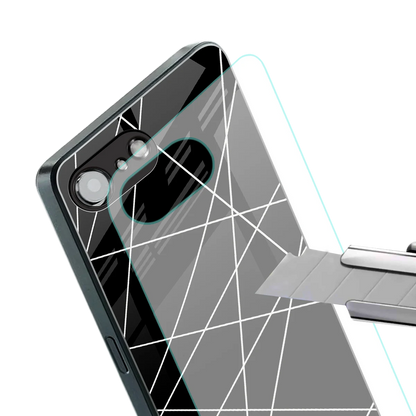Geomatric Black stylish phone case for iphone 16e | glossy glass and slim fit