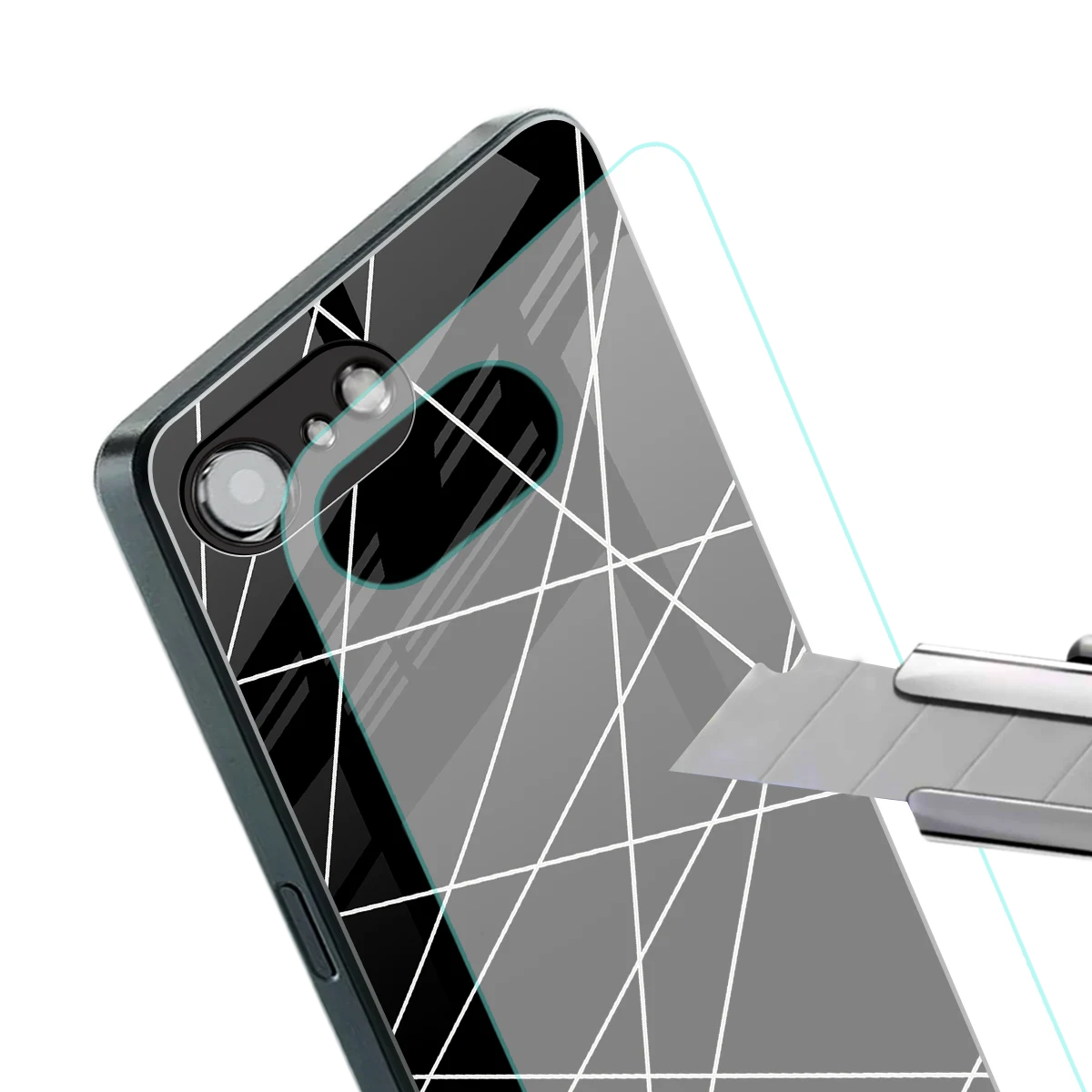 Geomatric Black stylish phone case for iphone 17e | glossy glass and slim fit