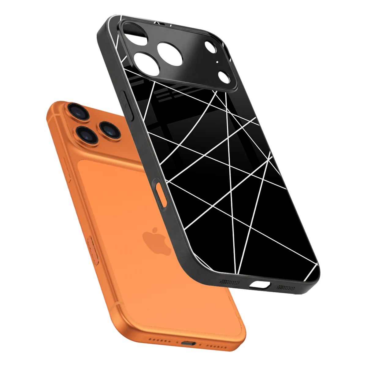 Geomatric Black sleek iphone 17 pro max cover with tempered glass back and TPU edges