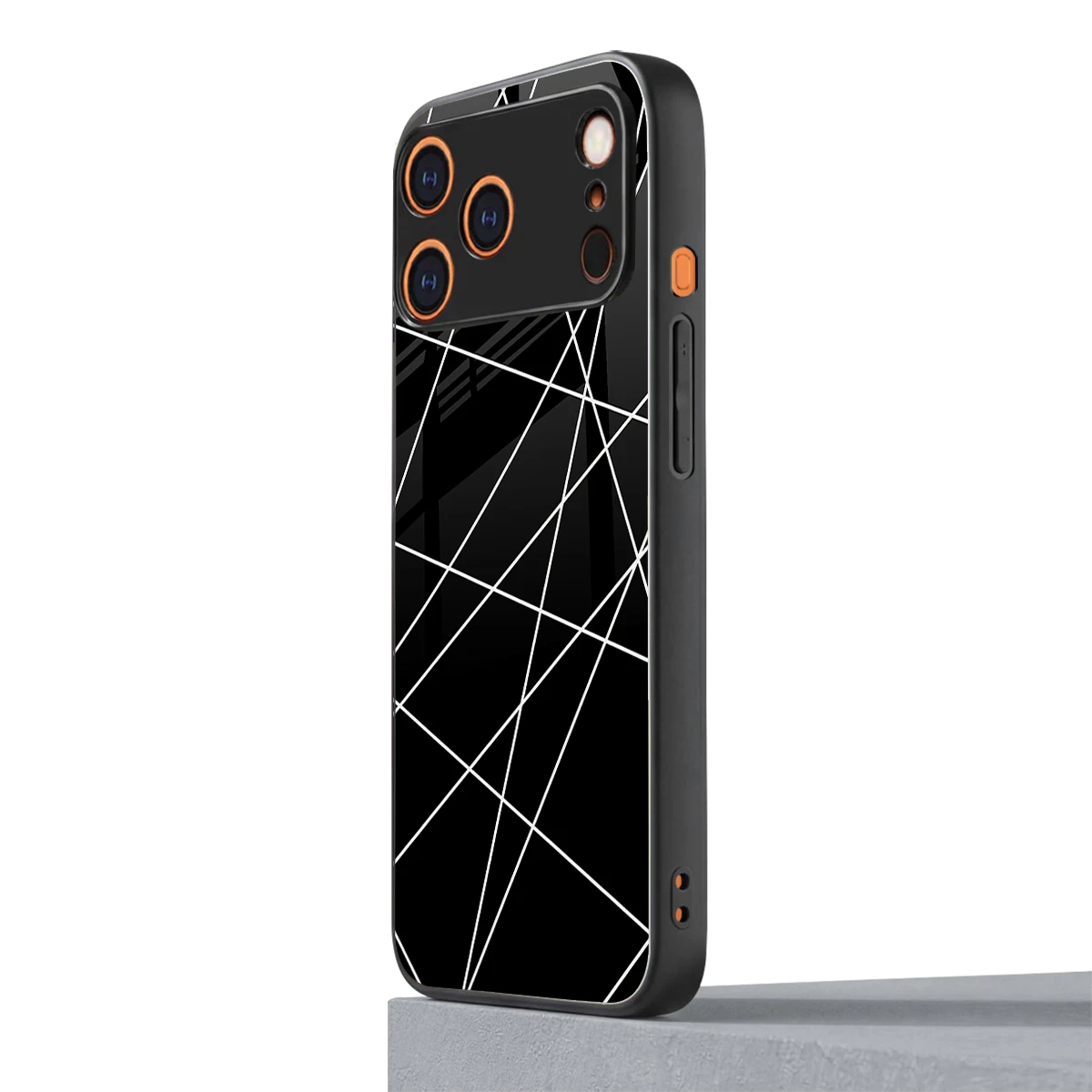 Geomatric Black iphone 17 pro max mobile cover | shockproof glass phone case