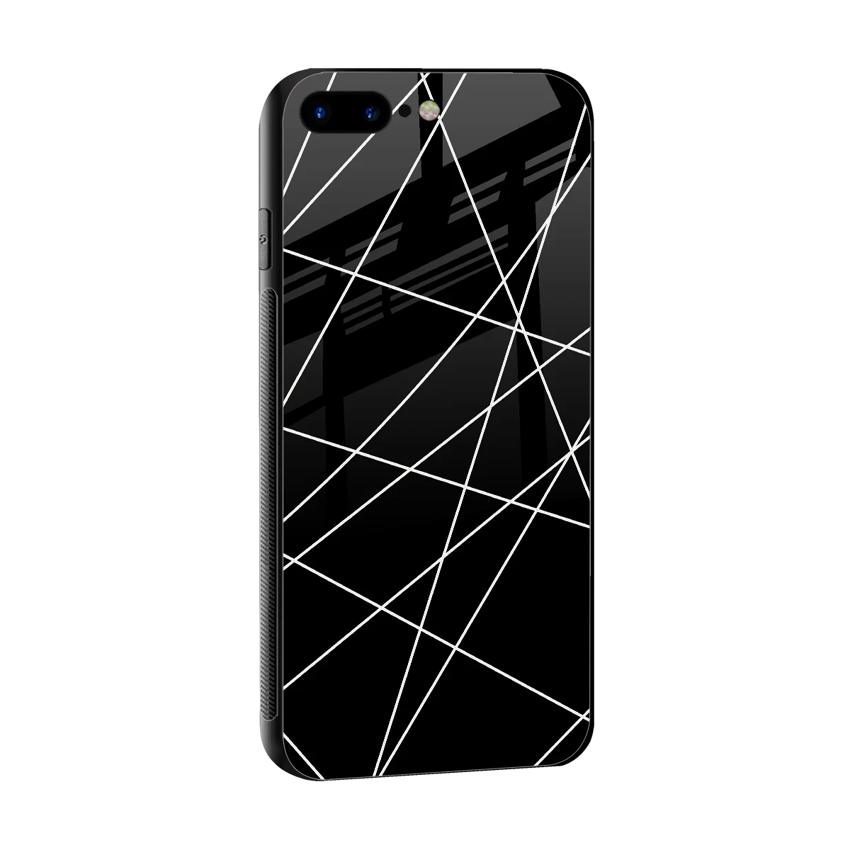 Geomatric Black sleek iphone 8 plus cover with tempered glass back and TPU edges