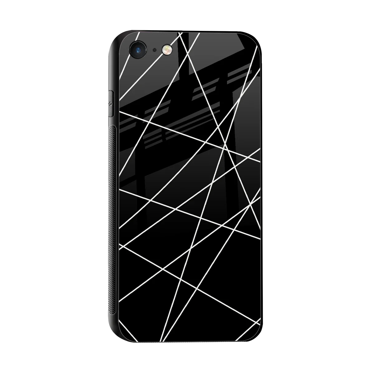 Geomatric Black sleek iphone 7 cover with tempered glass back and TPU edges