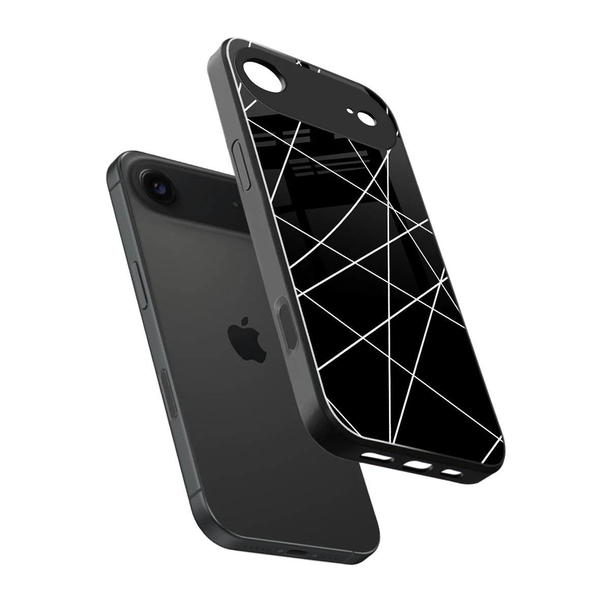 Geomatric Black sleek iphone air cover with tempered glass back and TPU edges