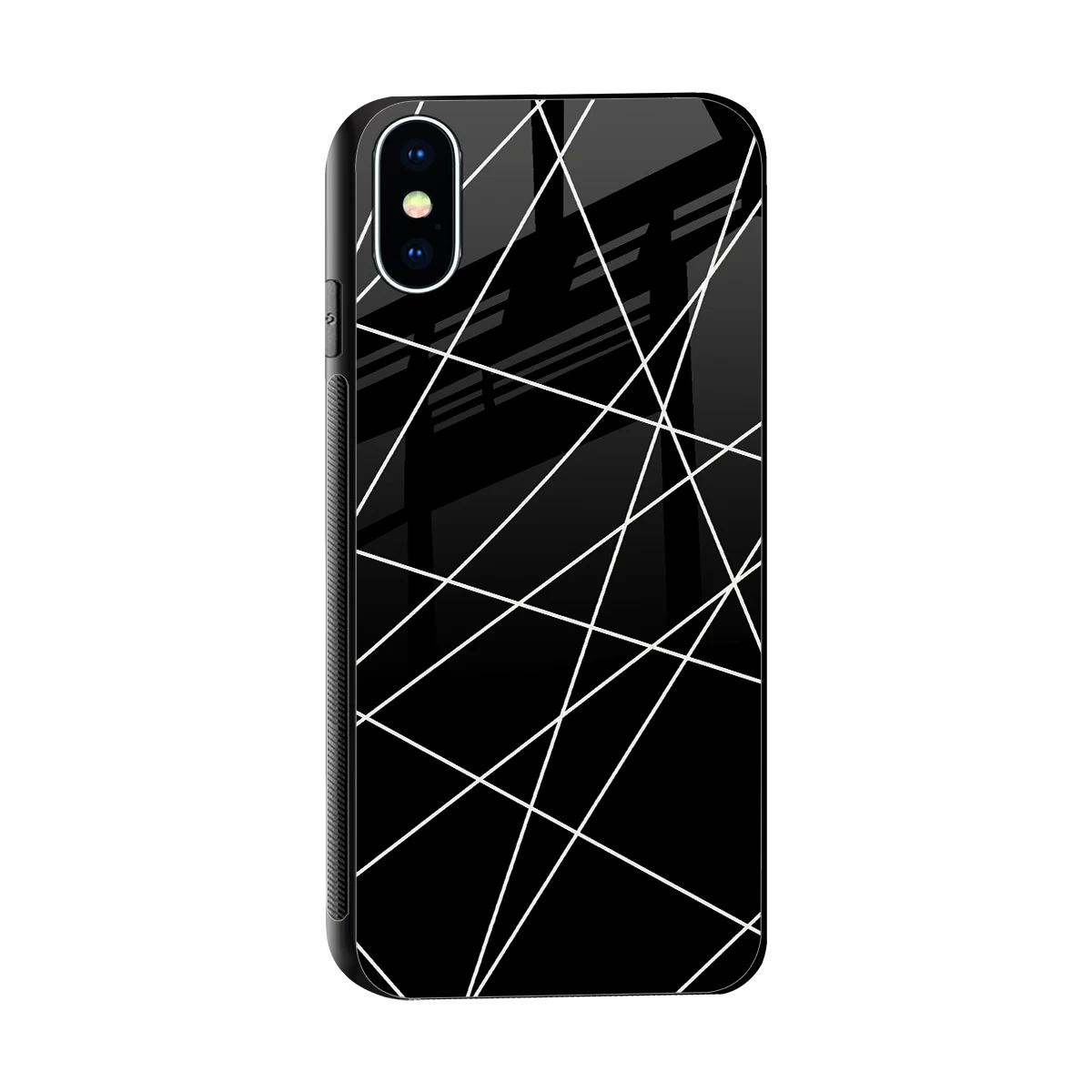 Geomatric Black sleek iphone xs cover with tempered glass back and TPU edges
