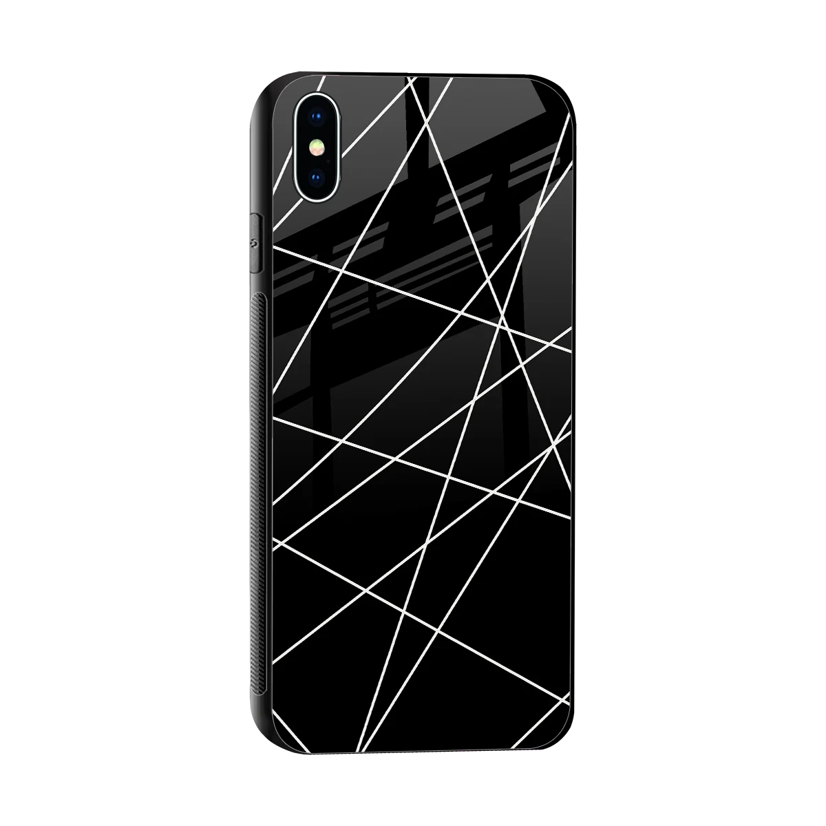 Geomatric Black sleek iphone xs max cover with tempered glass back and TPU edges