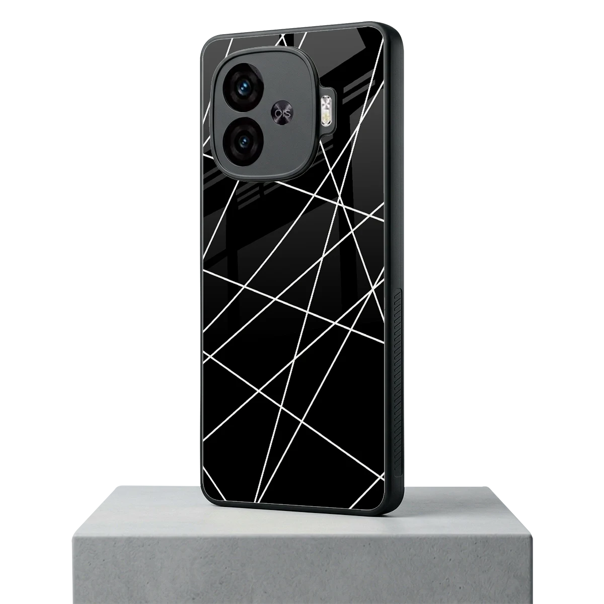 Geomatric Black iqoo neo 10r 5g mobile cover | shockproof glass phone case
