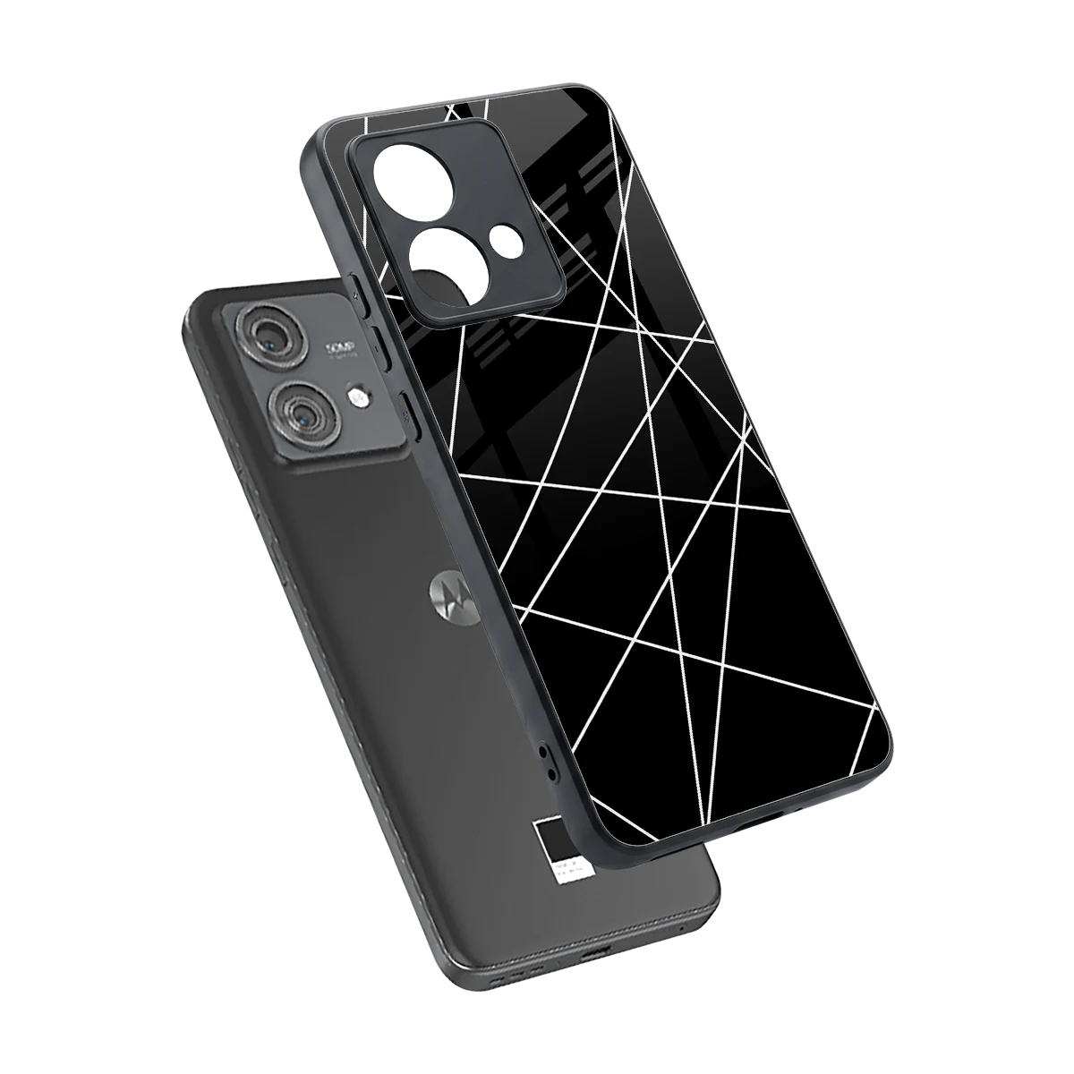 Geomatric Black sleek motorola edge 40 neo 5g cover with tempered glass back and TPU edges