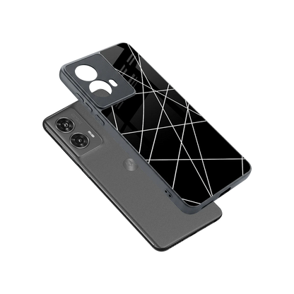 Geomatric Black sleek motorola edge 50 fusion cover with tempered glass back and TPU edges