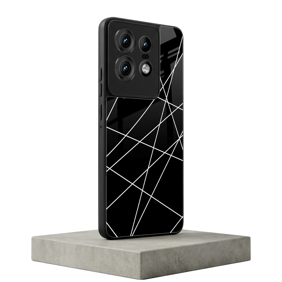 Geomatric Black motorola edge 50 pro mobile cover | shockproof glass phone case