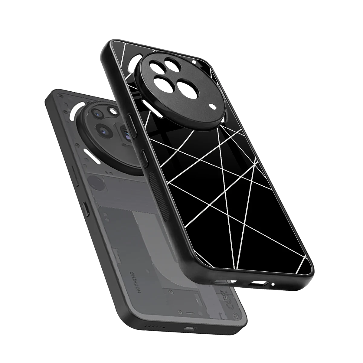 Geomatric Black sleek nothing phone 3a pro cover with tempered glass back and TPU edges