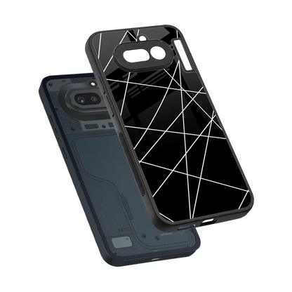 Geomatric Black sleek nothing phone 4a cover with tempered glass back and TPU edges