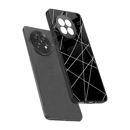Geomatric Black sleek oneplus 13r cover with tempered glass back and TPU edges