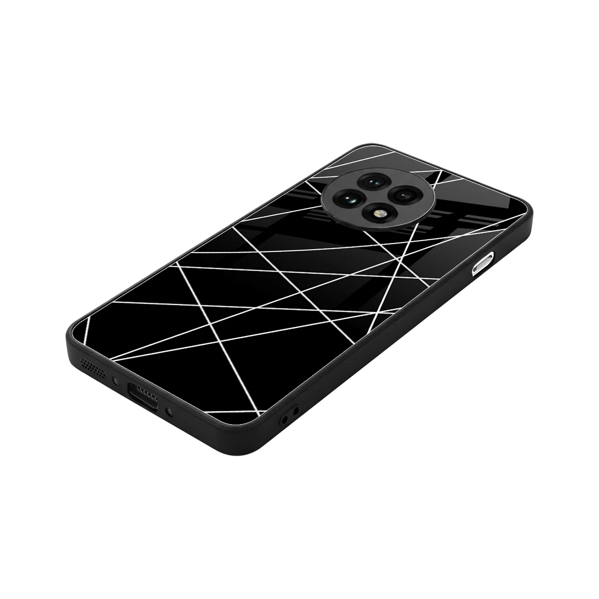 Geomatric Black stylish phone case for oneplus 13r | glossy glass and slim fit