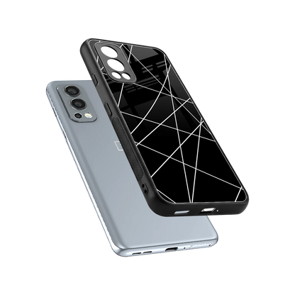 Geomatric Black sleek oneplus nord 2 cover with tempered glass back and TPU edges