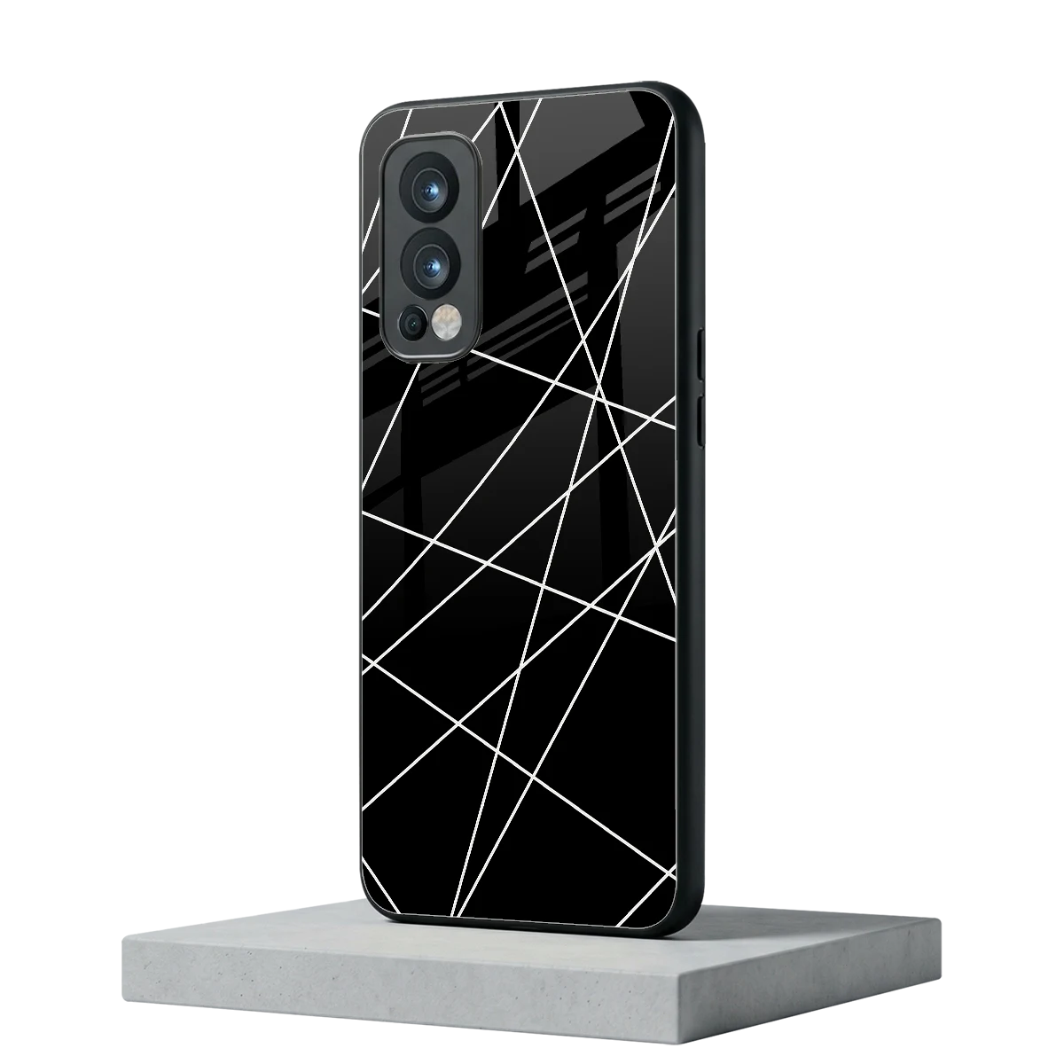 Geomatric Black oneplus nord 2 mobile cover | shockproof glass phone case