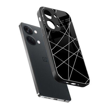 Geomatric Black sleek oneplus nord 3 cover with tempered glass back and TPU edges