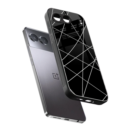 Geomatric Black sleek oneplus nord 4 cover with tempered glass back and TPU edges