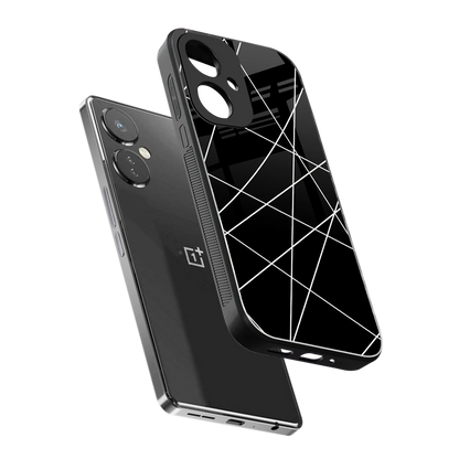 Geomatric Black sleek oneplus nord ce 3 cover with tempered glass back and TPU edges