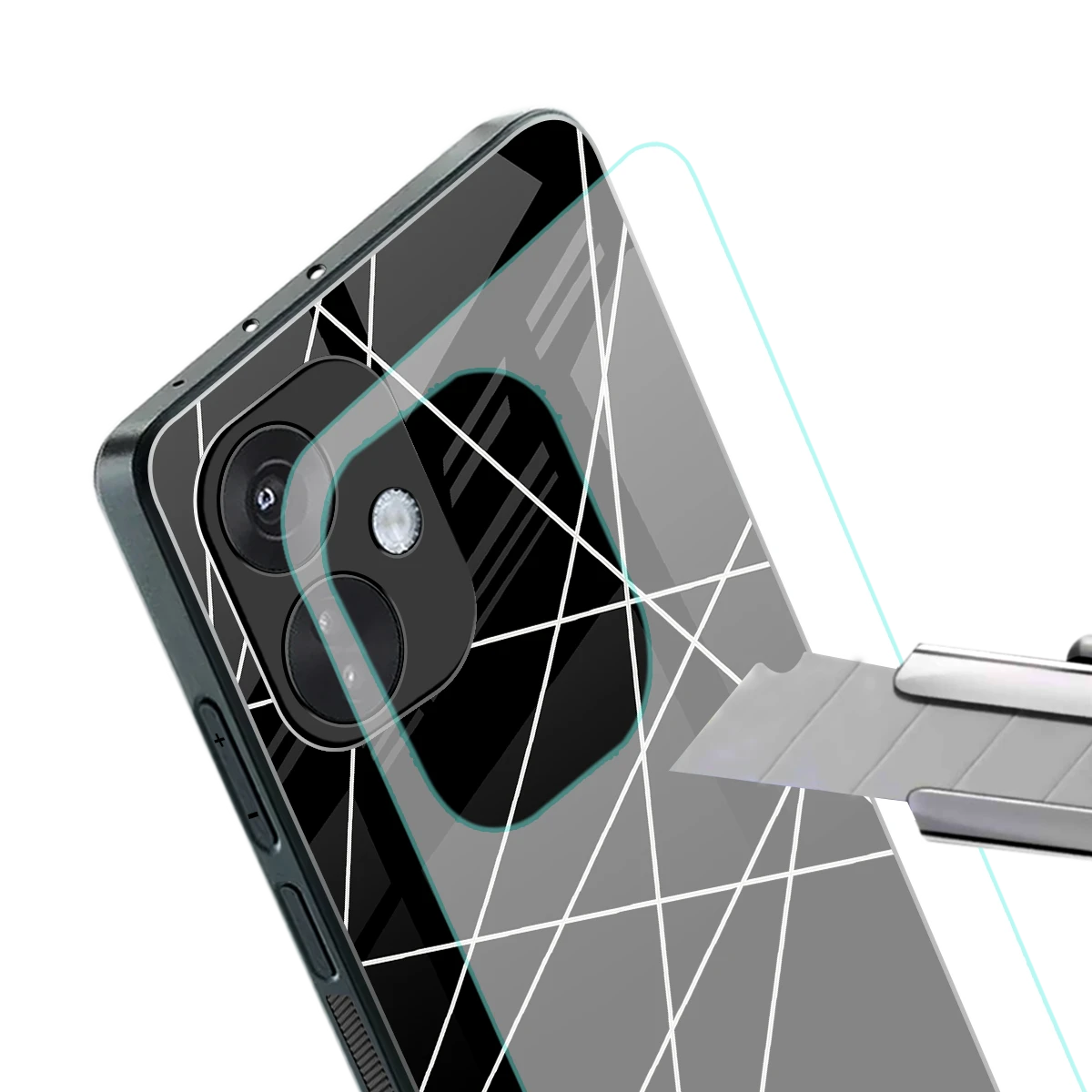 Geomatric Black stylish phone case for oneplus nord ce 3 | glossy glass and slim fit