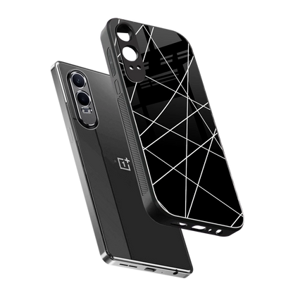 Geomatric Black sleek oneplus nord ce 4 lite cover with tempered glass back and TPU edges