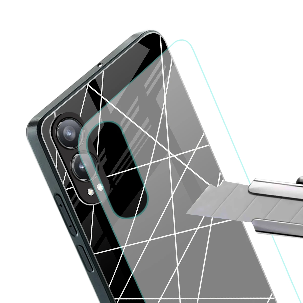 Geomatric Black stylish phone case for oneplus nord ce 4 lite | glossy glass and slim fit
