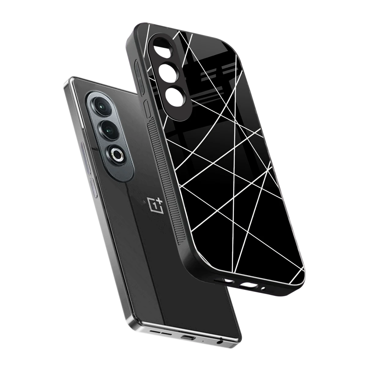 Geomatric Black sleek oneplus nord ce 4 cover with tempered glass back and TPU edges