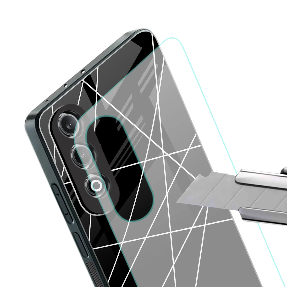 Geomatric Black stylish phone case for oneplus nord ce 4 | glossy glass and slim fit