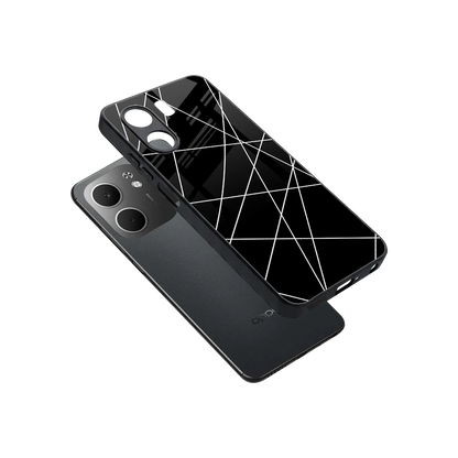 Geomatric Black sleek oppo a5x 5g cover with tempered glass back and TPU edges