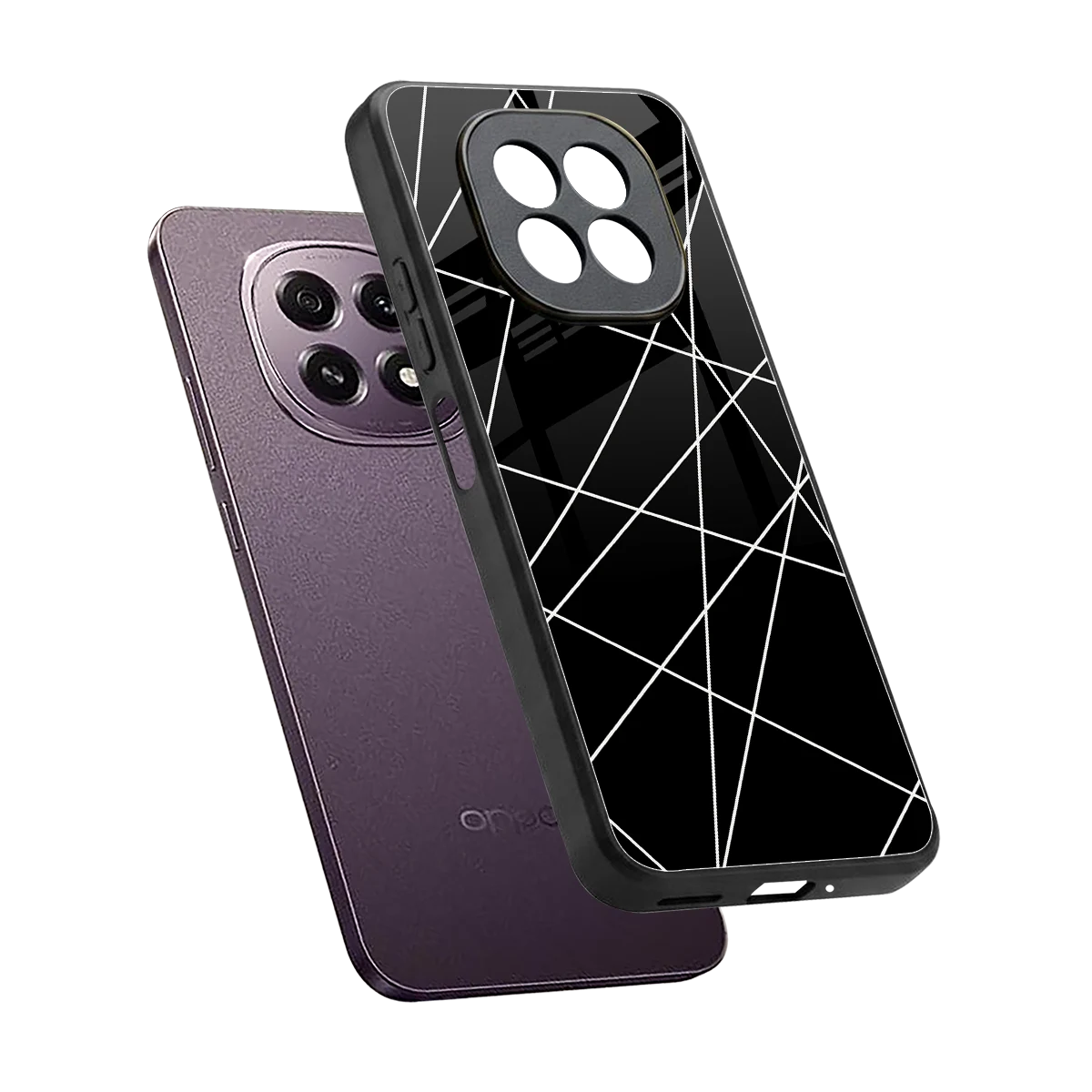 Geomatric Black sleek oppo f29 5g cover with tempered glass back and TPU edges